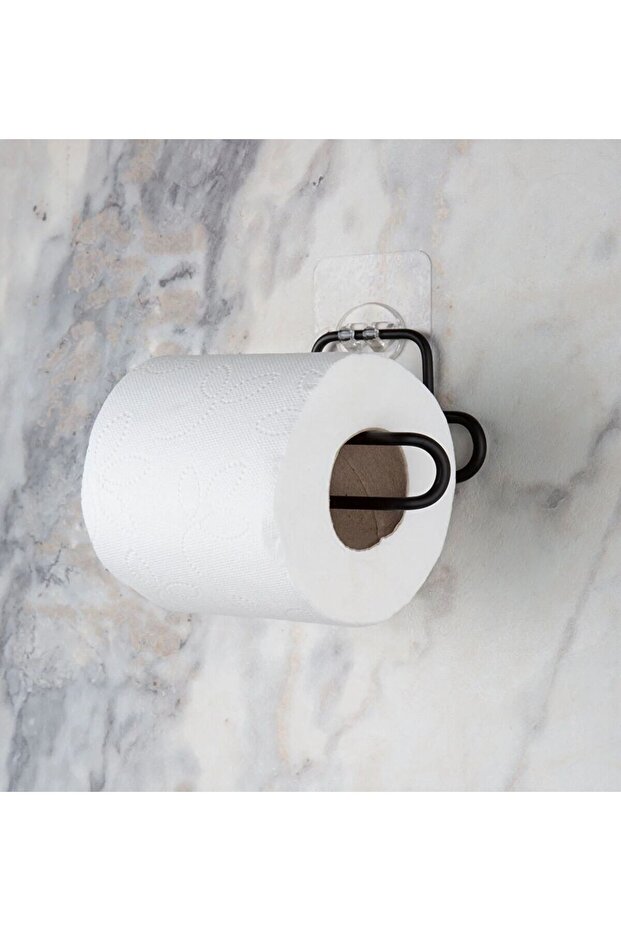 Sticker Adhesive Black Open Toilet Roll Holder WC Paper Holder