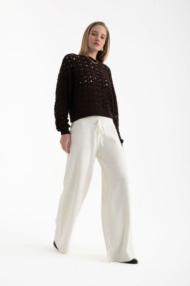 Bağcıklı Oversize Örme Pantolon - 3