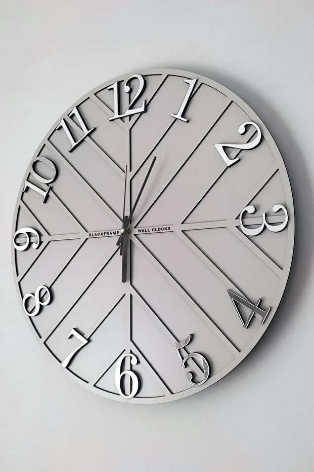 - Diagonal Lines -açık Gri & Gümüş - 50cm Duvar Saati - 1