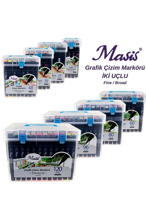 Grafik Çizim Markörü İki Uçlu 12 Renk PP-12-STD - 1