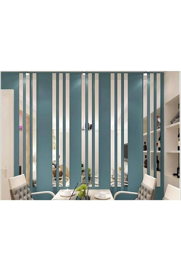Dekoratif Şerit Gümüş Ayna Pleksi Duvar Süsü (5 ADET) 2.5×100cm ( Yapışkanlı ) - 1