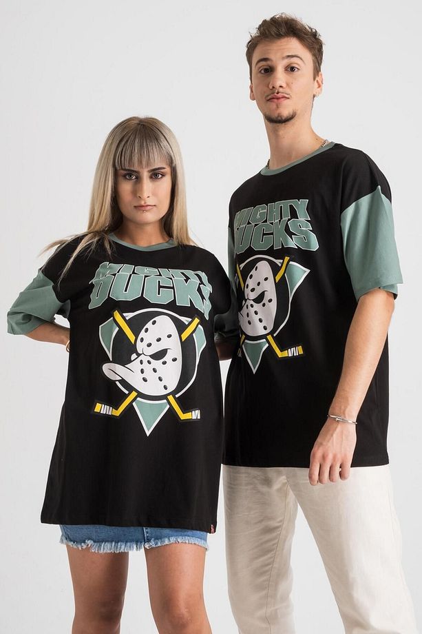 Unisex Siyah Oversize Bisiklet Yaka %100 Pamuk Önü Baskılı T-shirt - 2