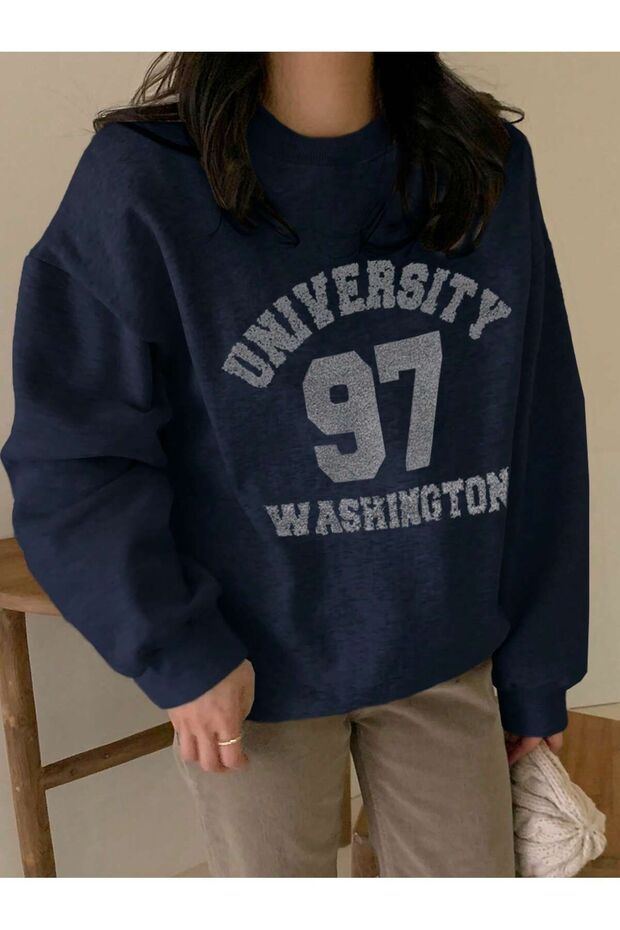 University 97 Navy Blue Oversize Sweatshirt - Crew Neck