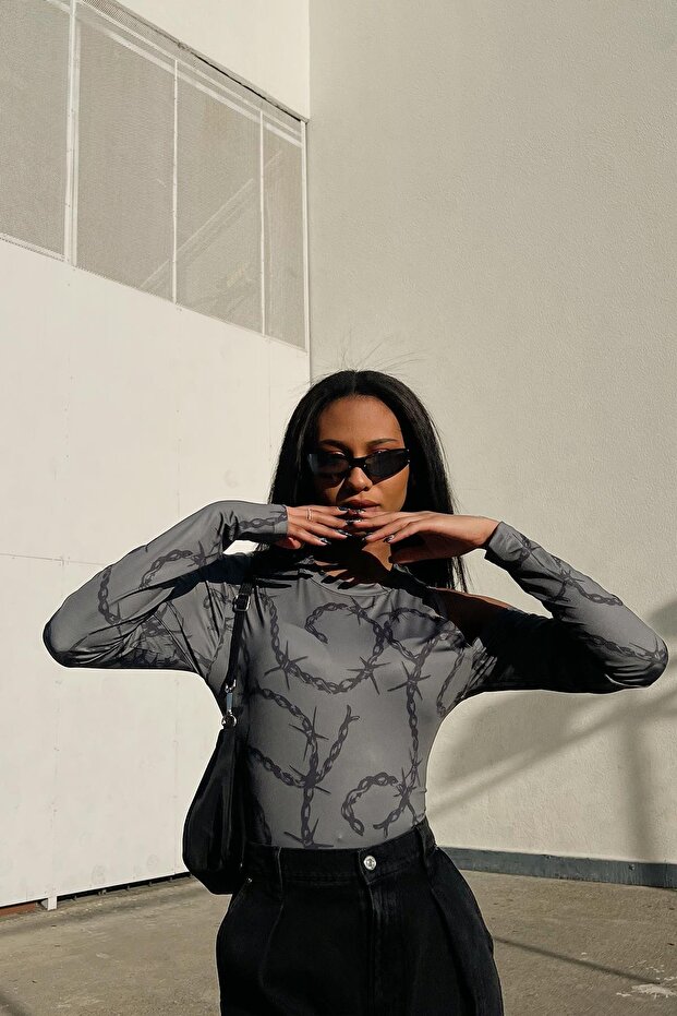 Barbed Pattern Gri Bluz - 2