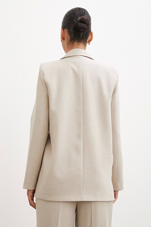 Tek Düğmeli Blazer Ceket Bej - 6