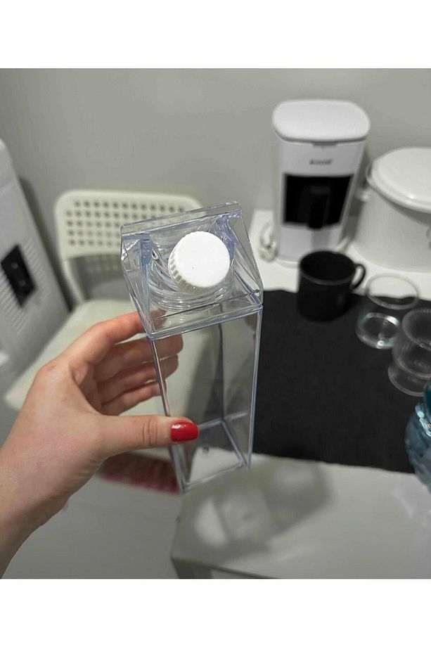 500ml Mika Süt Kutu Tasarımlı Su Kahve Içecek Şişesi | Cam Değildir | Kahve Ve Sunum Bardağı - 5