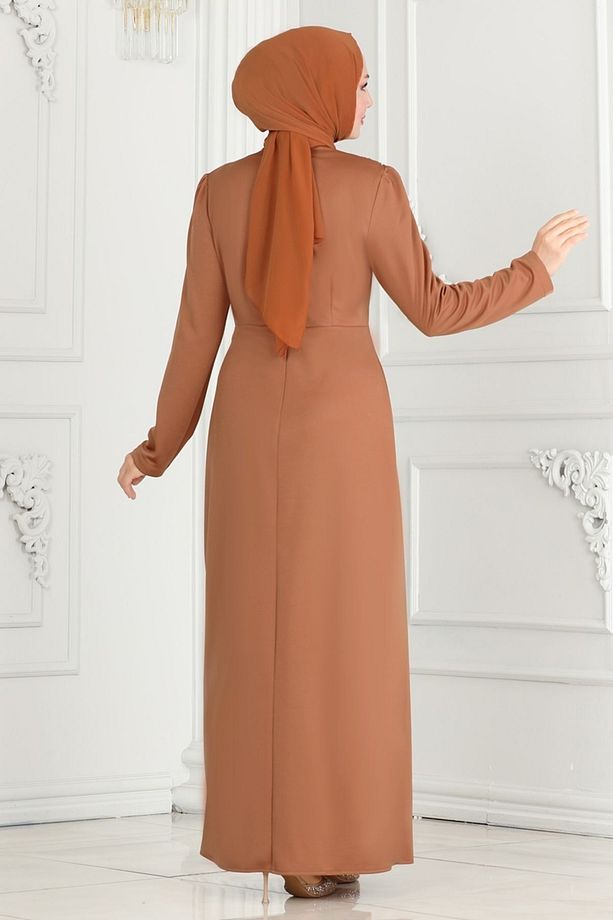 Drape Taş Detaylı Abiye 3018KTR750 Taba - 5