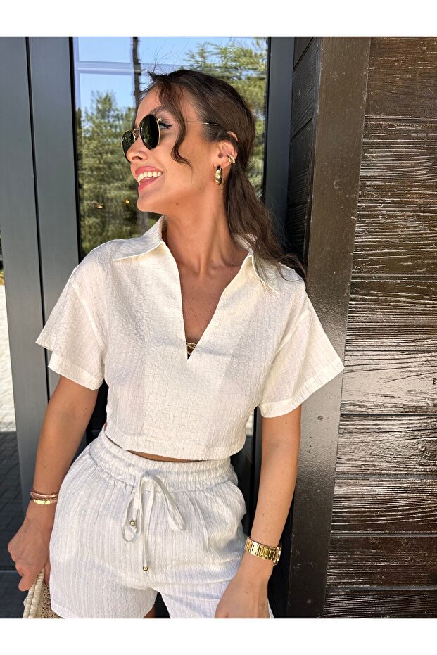 Alt Üst Şort Bej Kadın Takım - 6