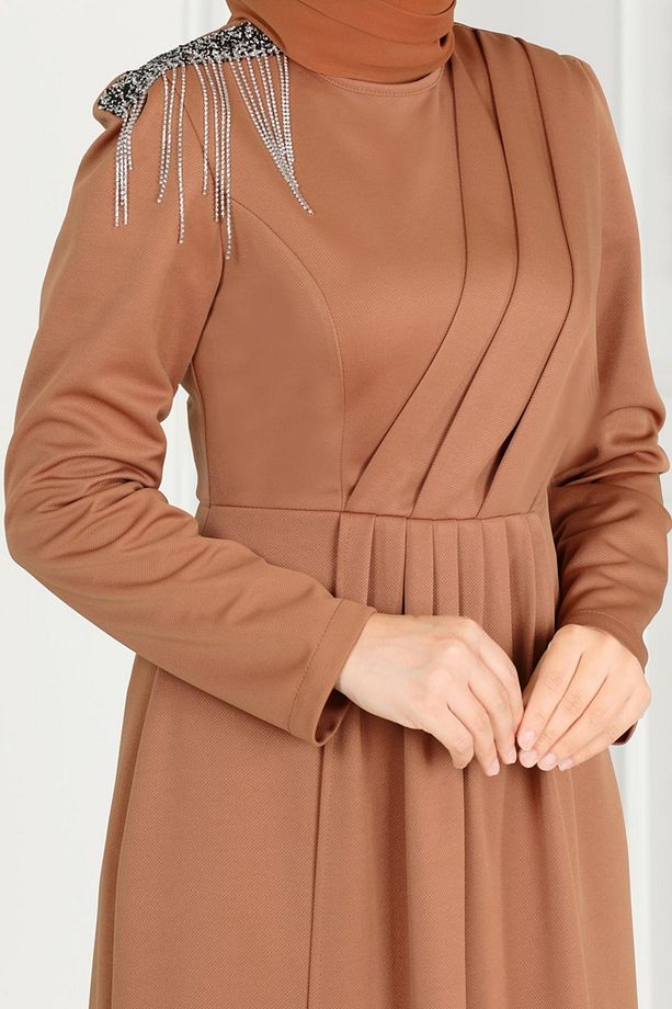 Drape Taş Detaylı Abiye 3018KTR750 Taba - 4