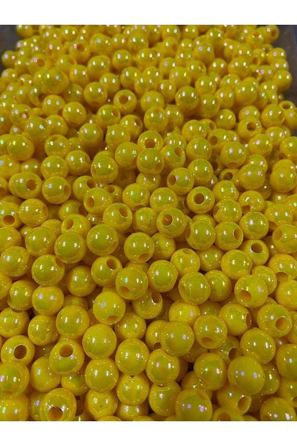 Sazan Boncuk Yemi Camgöz Parlak Sarı Uv Büyük Delikli 8 Mm 50 Adet - 1