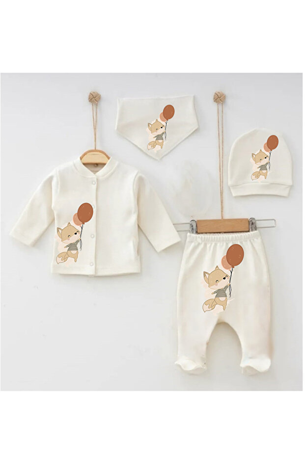 Hospital Discharge Set 100% Cotton Balloon Fox White