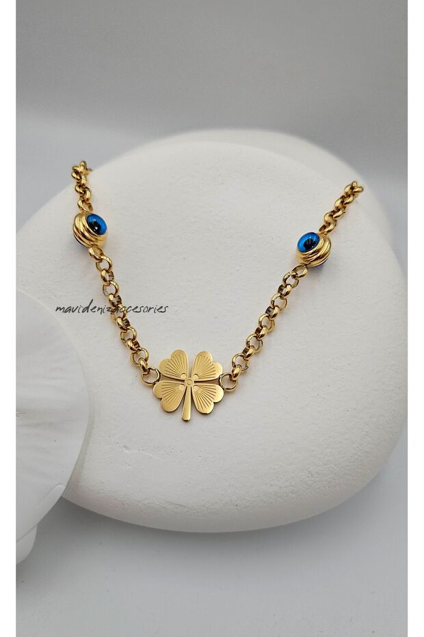 Steel Necklace Clover Pendant Chain Necklace