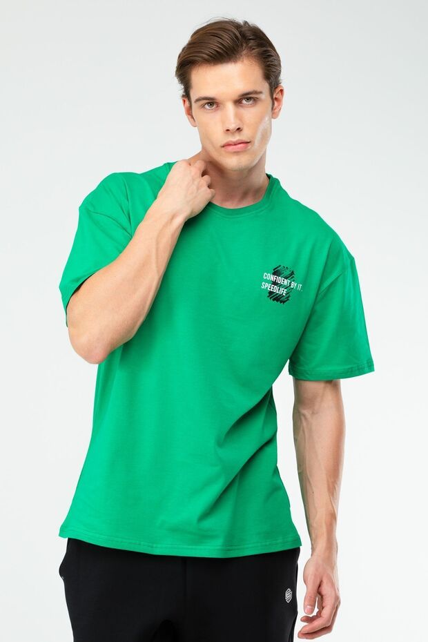 Green Oversize Cotton Crew Neck Short Sleeve Men's T-Shirt Xf1583