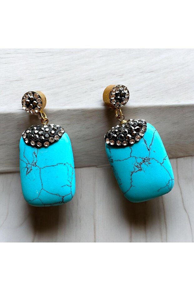Natural Stone Rectangular Turquoise Earring