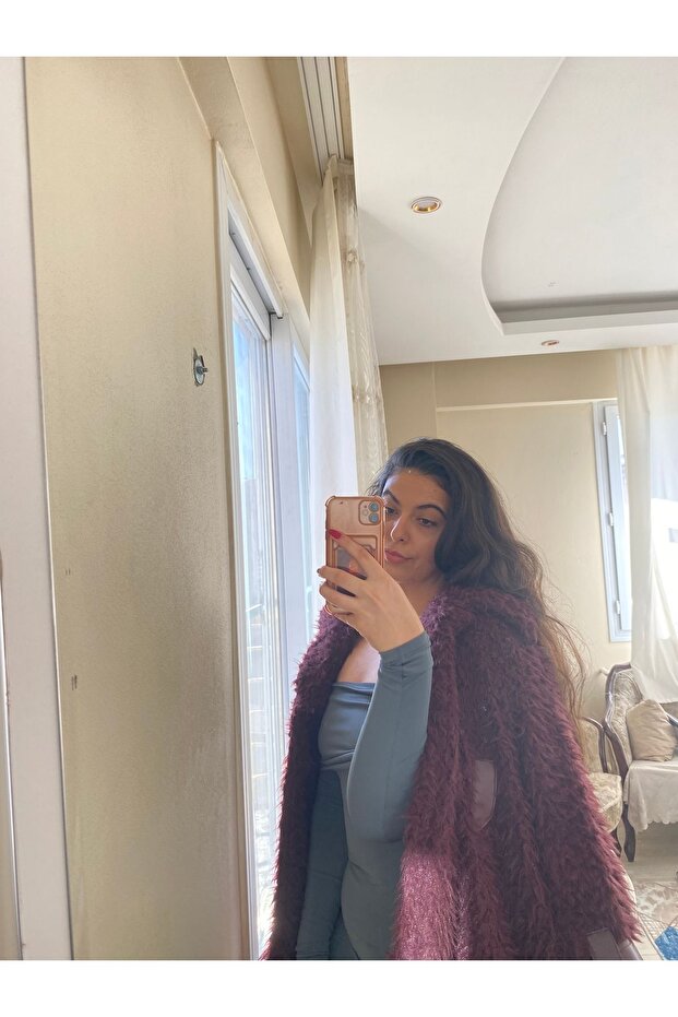 Bordo Peluş Mont - 1