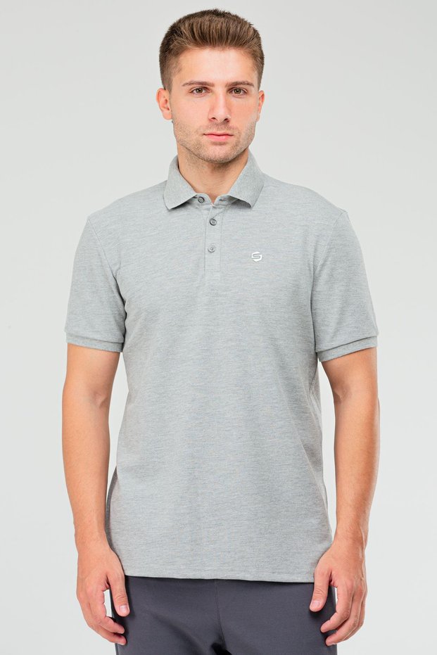 Men's Polo Collar Gray Melange T-Shirt - 100% Cotton, Short Sleeve XF1735