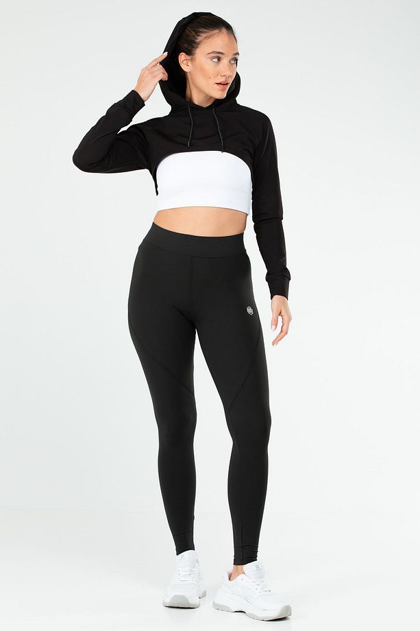 Siyah Regular Dalgıç Kumaş Kapüşonlu Crop Kadın Sweatshirt Sc1189 - 5