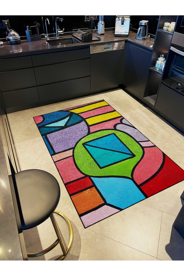 Paris Collection Multicolored Geometric Shapes Detailed Modern Decorative Carpet Paris22
