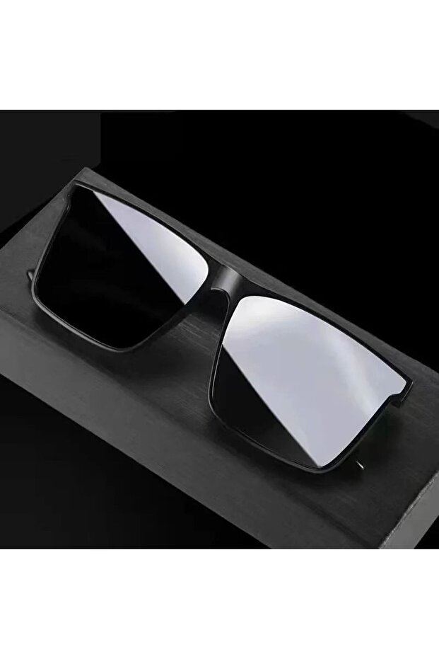 Retro large square frame UV400 polarized black unisex sunglasses