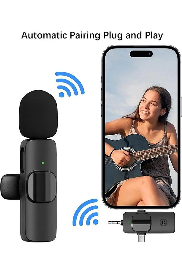 Kablosuz Yaka Mikrofonu iPhone 3.5mm Aux iPhone Type-C PC Tablet Video Kayıt Vlog USB C ve Amfi - 3