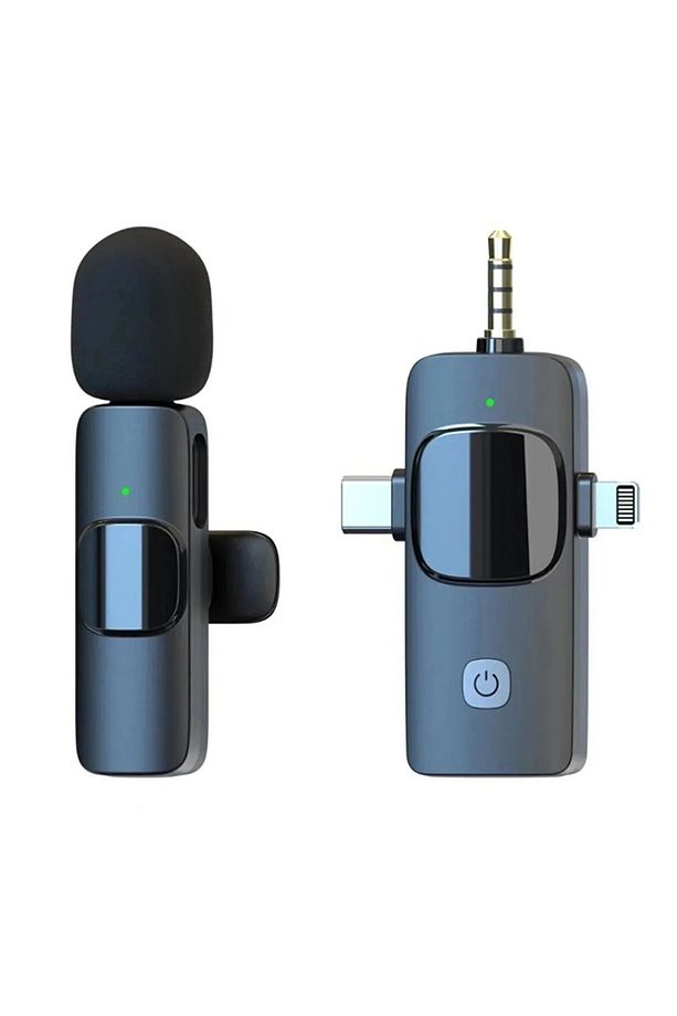 Kablosuz Yaka Mikrofonu iPhone 3.5mm Aux iPhone Type-C PC Tablet Video Kayıt Vlog USB C ve Amfi - 1