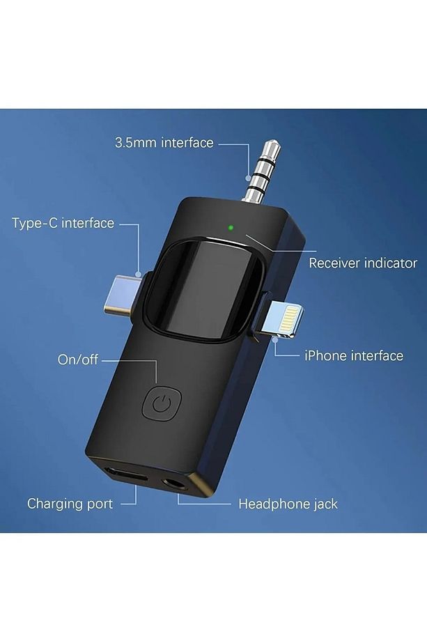 Kablosuz Yaka Mikrofonu iPhone 3.5mm Aux iPhone Type-C PC Tablet Video Kayıt Vlog USB C ve Amfi - 2