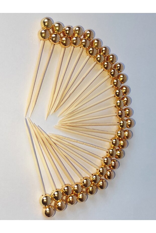 50 Pieces Decorative Gold Double Pearl Cocktail Toothpicks 6 Cm - Pearl 8 Mm