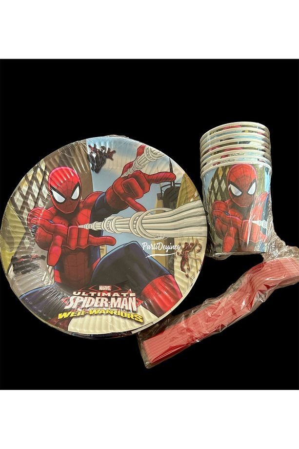 Örümcek Adam Spiderman Kırmızı Örümcek Adam Tabak Bardak Çatal Set 8 Kişilik Erkek Çocuk Doğum Günü - 1