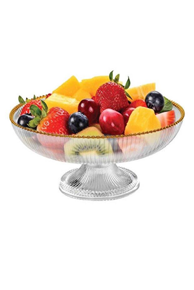 طقم تقديم زجاجي منقوش بالذهب مكون من 3 قطع - 4