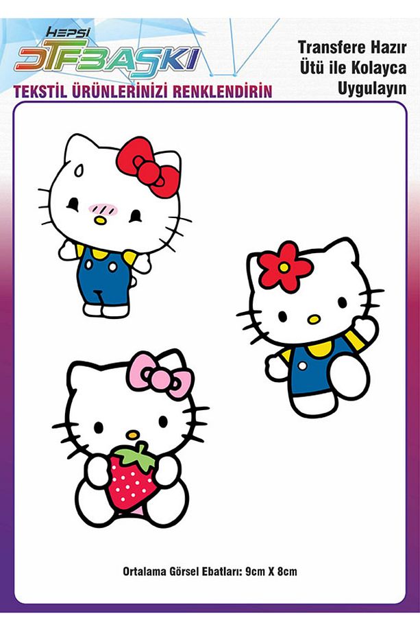 Hello Kitty Ütü ile Yapışan Tişört Tekstil Transfer Dtf Baskı - 1