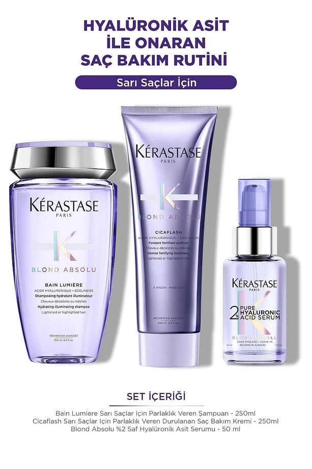 Blond Absolu-Yıpranmış Sarı Saçlar İçin Yenileyici Üst düzey Onarım Seti 3'lü/GEM-F-9.... - 1