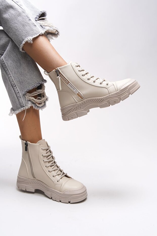 Cizme de damă cu fermoar Rosarithe bej - 0012704 - 4