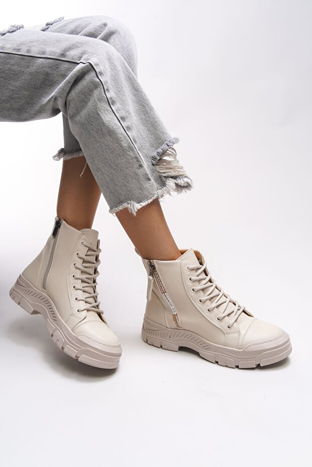 Cizme de damă cu fermoar Rosarithe bej - 0012704 - 2