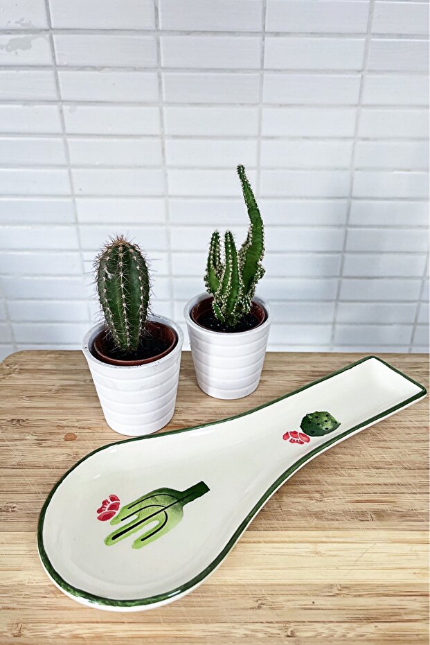Cactus Patterned Ceramic Horizontal Spoon Holder - 1