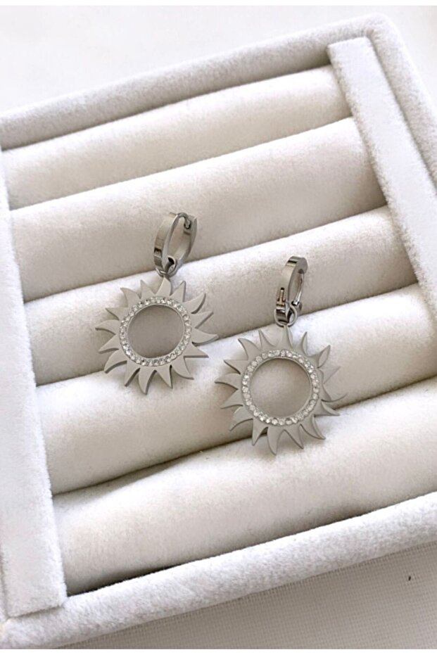 Steel Stone Detailed Sun Earrings (3,5 cm)