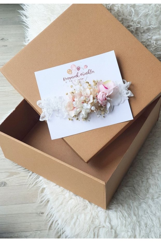 Baby Lace Headband with Salmon Flower and Pearls