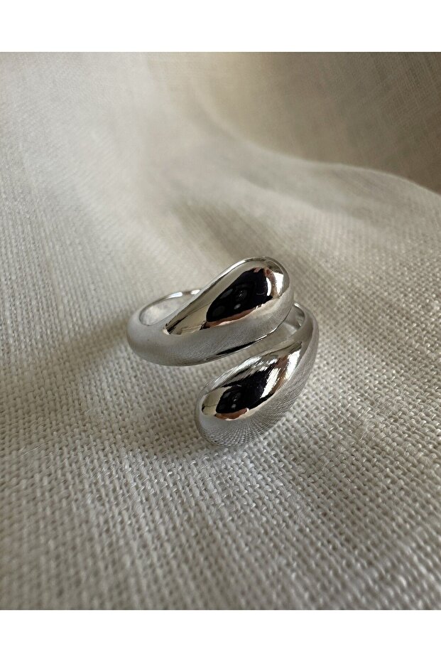 خاتم حلزوني برأس دائري فضي اللون قابل للتعديل - 1