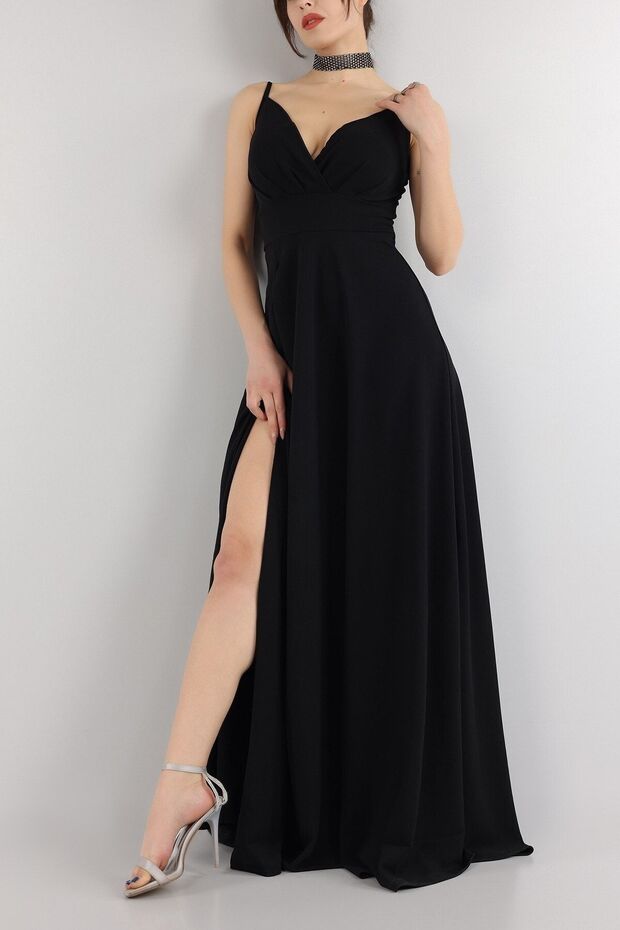 Strappy Draped Slit Maxi Length Evening Dress Wedding Engagement Graduation Dress