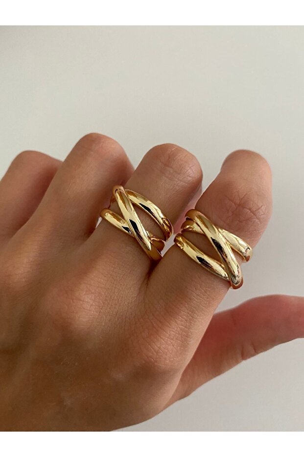 Gold Triple Row Cross Ring - 1