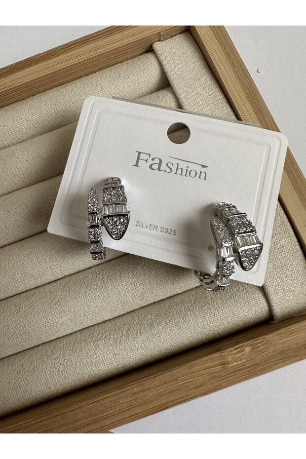 Silver Color Drumstick Stone Coiled Snake Earrings