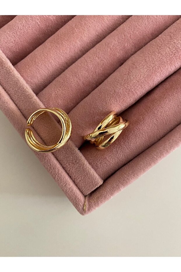 Gold Triple Row Cross Ring - 2