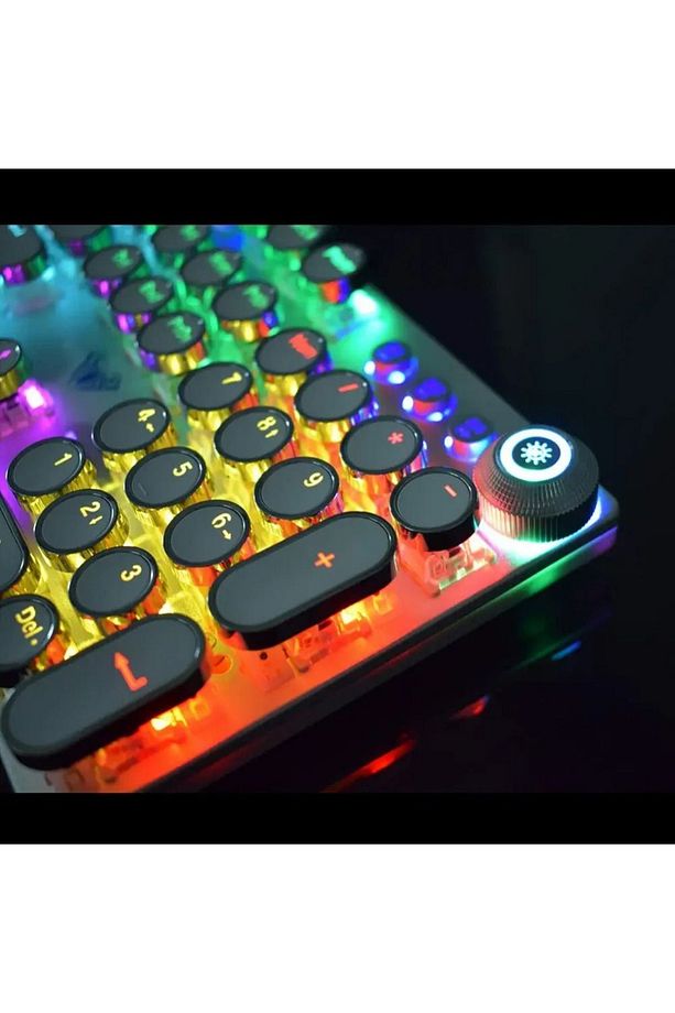 Mekanik Klavye Mouse Seti Kablolu Klavye 2.4G Mouse RGB Bilek Desteği Daktilo Klavye Retro - 5