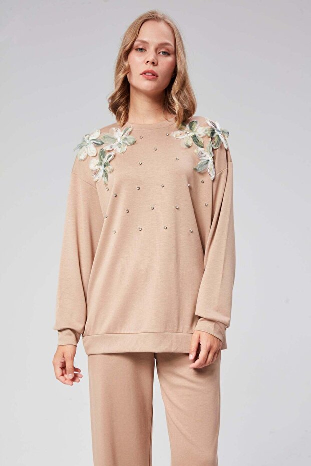 Hatunatila Special Fabric Double Set with Flower Detail on the Shoulder - 7855