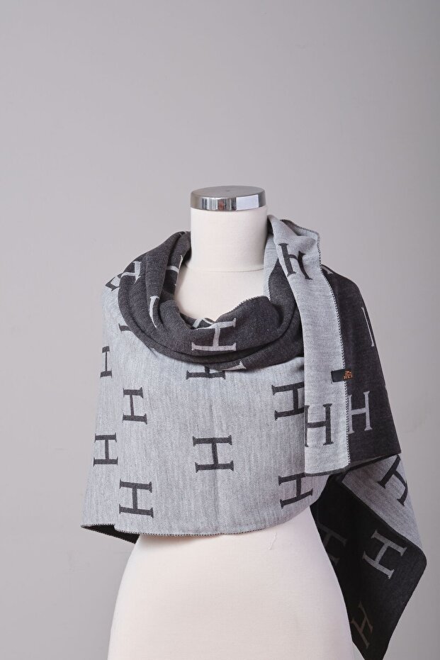 H Desenli Triko Örme Şal - 3