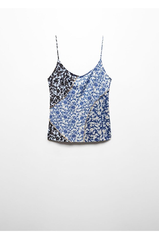 Kontrast dikişli desenli bluz - 3