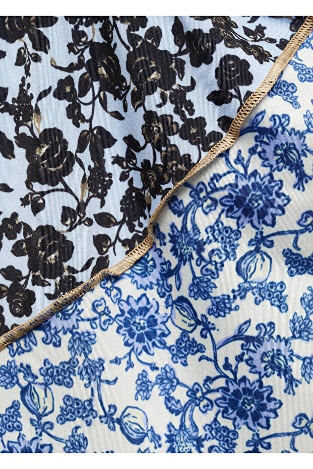 Kontrast dikişli desenli bluz - 6