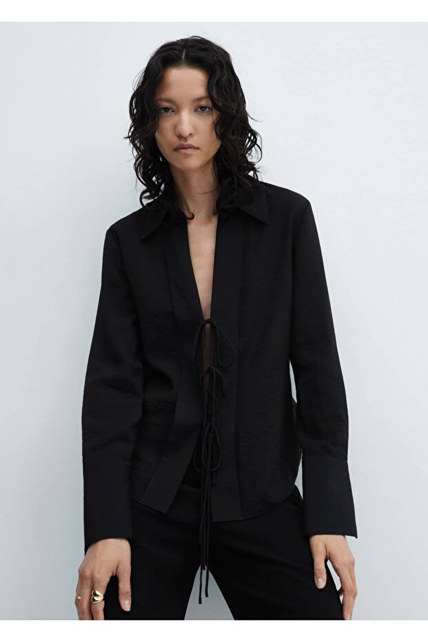 Fiyonklu dökümlü bluz - 1