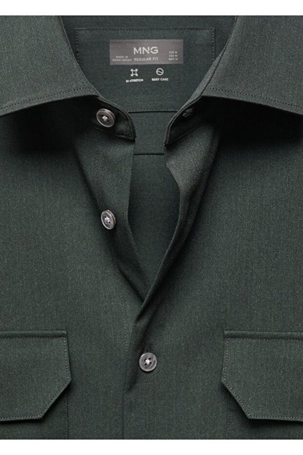 Stretch Fabric Shirt Jacket with Pockets - 6