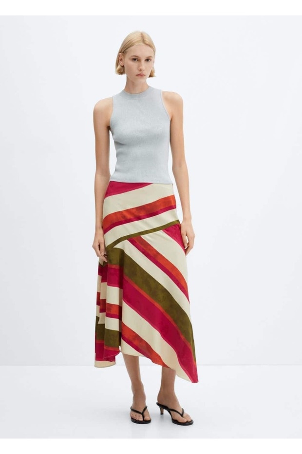 Çizgili Saten Etek - 2