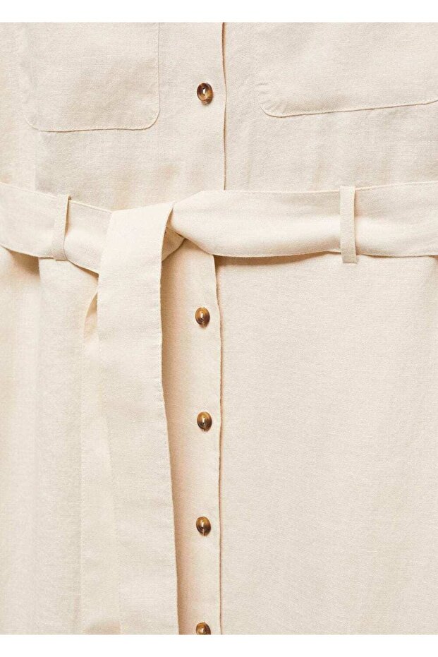 %100 keten gömlek elbise - 8